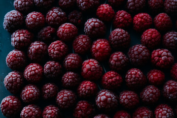 frozen raspberries ice background