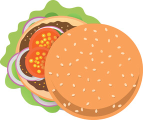 3d top view of cheeseburger isolated eps on white back on white background