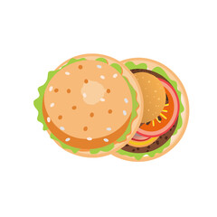 3d top view of cheeseburger isolated jpg on white back on white background