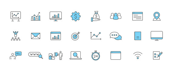 Flat Outline Icons for Finance and Corporate Use in Thin Line Editable Stroke Style