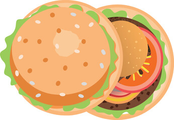  top view of cheeseburger isolated eps vector on white back on white background