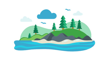 Obraz premium Stylized island landscape with trees and water