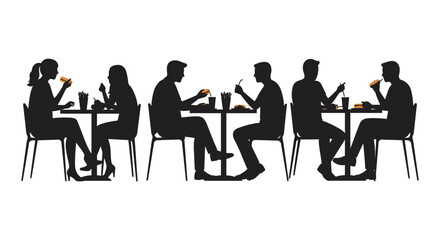 people dining together at tables silhouette