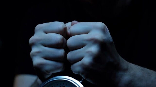 Anxious Pulse - Close-Up of Hands Trembling, Clock Ticking in Background Free Video