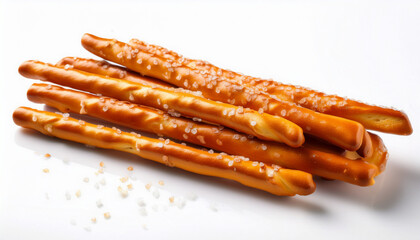 Pretzel Sticks With Salt Resting On A White Surface Perfect For Snacking