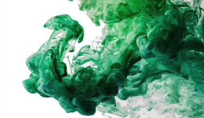 Obraz premium Green ink swirls in water, abstract