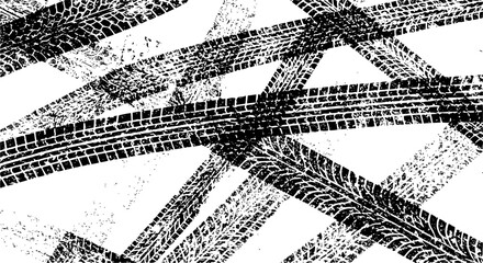 Background with tire wheel marks of cars. Vector illustration
