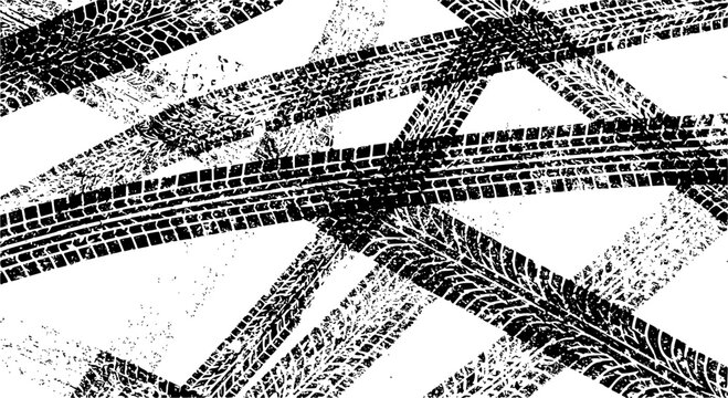 Background with tire wheel marks of cars. Vector illustration
