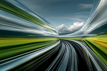 An abstract, futuristic highway with blurred lines of light, representing high-speed data and modern transportation. This concept visualizes the velocity of technology, innovation, and future travel.