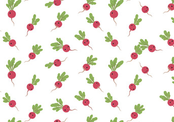 Cute radish pattern ideal for children's products, kitchen textiles, or playful food packaging designs