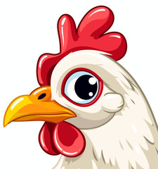 Cartoon Rooster Close-Up: Big Eye, Red Comb, Yellow Beak