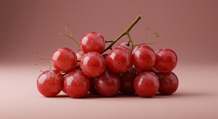 Bunch of red grapes resting on a pink surface, showcasing their vibrant color and freshness in a simple, elegant still life, creating a sense of natural beauty.