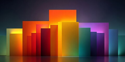 Colorful spectrum rectangles creating an abstract pattern with light effects