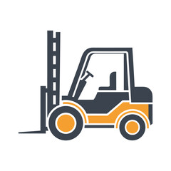 Dark blue and orange forklift truck graphic with white background vehicle industrial