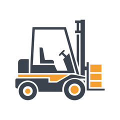 Dark gray and orange forklift truck icon with stacked boxes vehicle industrial
