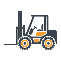 Flat design dark blue and orange forklift truck icon on white background industrial vehicle
