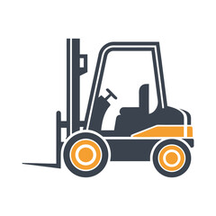 Dark grey and orange forklift truck graphic icon on white background vehicle industrial