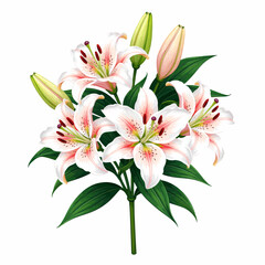 Naklejka premium Elegant White Lilies Bouquet with Green Leaves