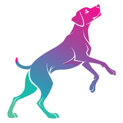 Playful multicolor silhouette of a happy dog in motion with vibrant abstract shapes and lines