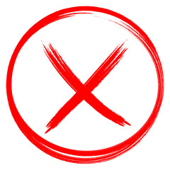 Red cross mark inside a circle isolated on transparent background