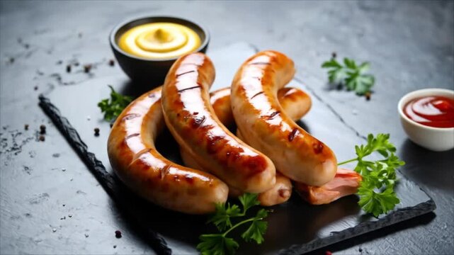 Grilled sausages with condiments