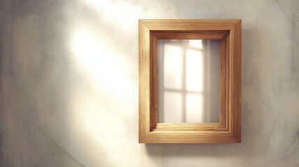 Fototapeta premium Home decor empty wooden frame rustic wall soft side light, warm neutral tones natural shadows
