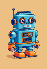 Fototapeta premium Playful Retro Robot Standing on Orange Background