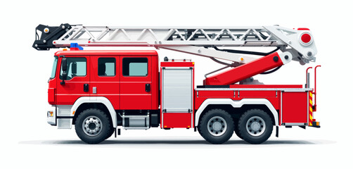 Red Fire Truck with Extended Ladder, Ready for Action