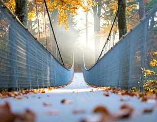 Autumnal suspension bridge through a forest