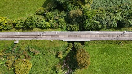 Aerial View of Empty Railway Tracks in the Swiss Countryside