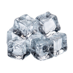 Obraz premium Clear ice cubes stacked artistically on a white surface highlighting their shape and texture under natural lighting