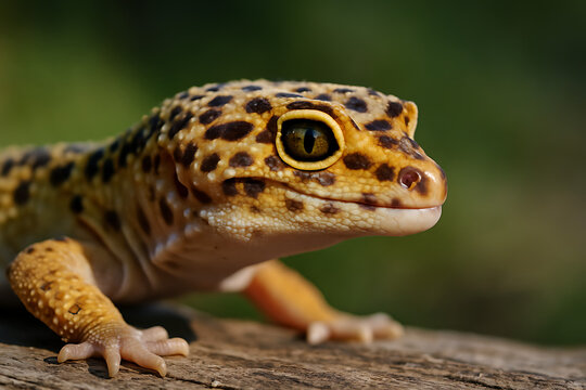 Close-up of Leopard Gecko on Wood