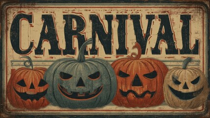 Spooky Carnival Halloween Poster with Vintage Jack-o'-Lanterns Design