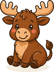 Cute kawaii moose with big antlers. Cartoon vector illustration for children’s products and prints.