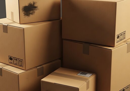 Tumpukan kotak kardus siap untuk pengiriman atau hari pindahan, cocok untuk solusi logistik atau penyimpanan