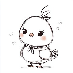 Charming little chick sketch, playfully adorned with bow, brings pure happiness with its adorable expression and floating
