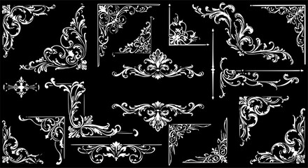 Vintage Ornamental Border and Frame Collection – Decorative Floral & Geometric Elements. Elegant corner embellishment design element
