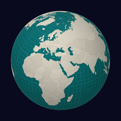 State of Israel on the map. Globe centered to Israel. Country location on the world map. Teal Pale Mint color palette. Globe with countries, meridians and parallels. Alive vector illustration.