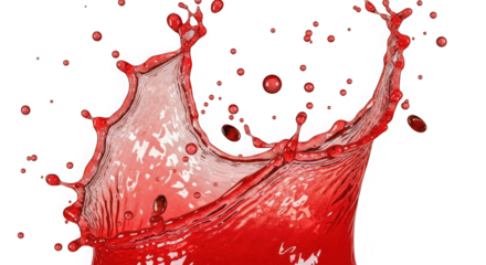 Dynamic red liquid splash frozen in time capturing vibrant energy and refreshing movement transparent background