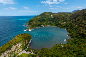 Naklejka premium Gideros Bay, which bears the traces of the Genoese, where pirates took shelter in ancient times and is the natural harbor of the Square. Cide, Kastamonu, Turkey