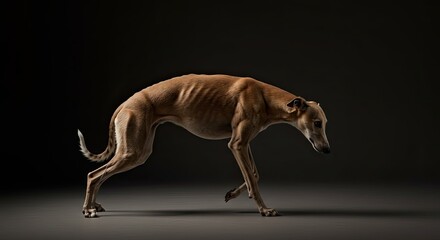 Fototapeta premium Alert Brown Dog Walking Gracefully on Dark Background