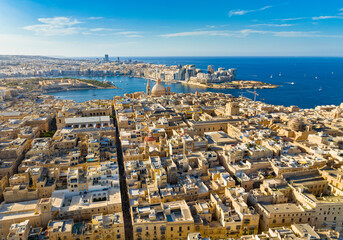 Drone day view of Valletta city - capital of Maltese island
