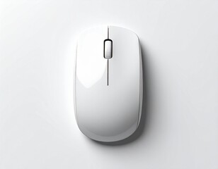 Wireless Mouse on Clean Surface: A sleek and modern wireless mouse sits on a pristine surface, viewed from a high angle. The smooth curves of the mouse and a clean.