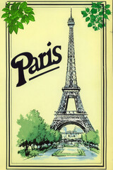 Paris Eiffel Tower Vintage Absinthe Green Poster