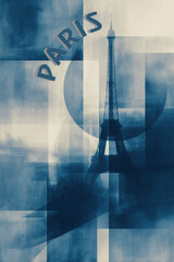Paris Blue Geometric Abstract Eiffel Tower Poster