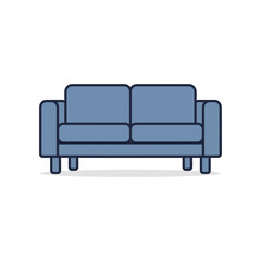A simple illustration of a light blue two seat couch with dark blue outline against a white background