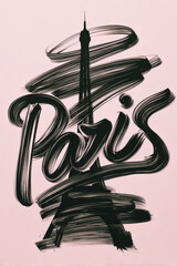 Paris Eiffel Tower Pink Calligraphic Brush Poster