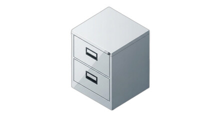 Isometric view of a two drawer filing cabinet gray