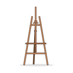 A simple illustration of a wooden easel with a minimalistic design on a white background art supply