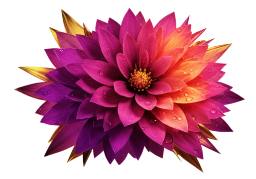 Vibrant Pink and Orange Dahlia Flower with Water Droplets Isolated on transparent Background